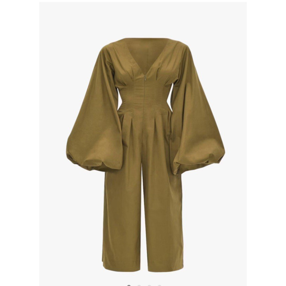 Andrea Iyamah Nia Culotte Jumpsuit 100% Cotton‎ Olive Green Boho Size Small NWT
